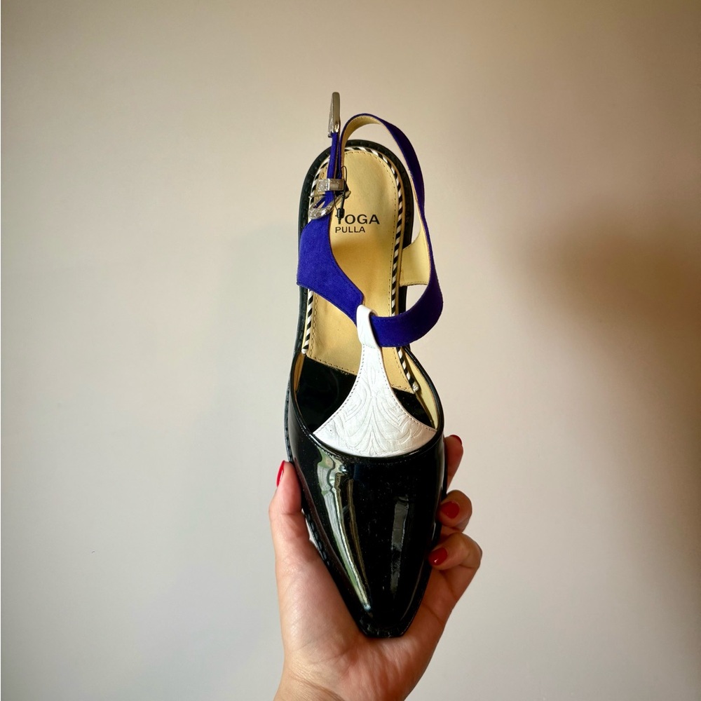 Toga Pulla Black Patent Slingback with Purple Strap